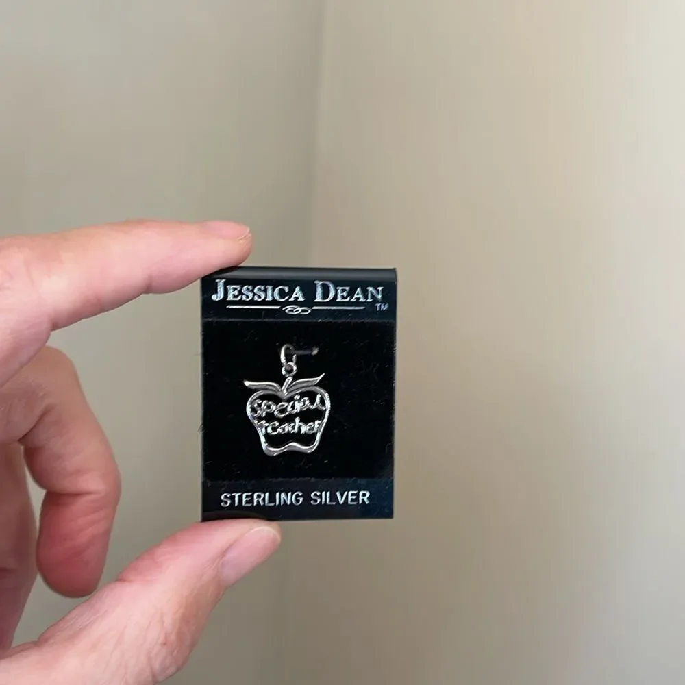 Vintage Jessica Dean Sterling Silver Apple Shaped Special Teacher Charm, New